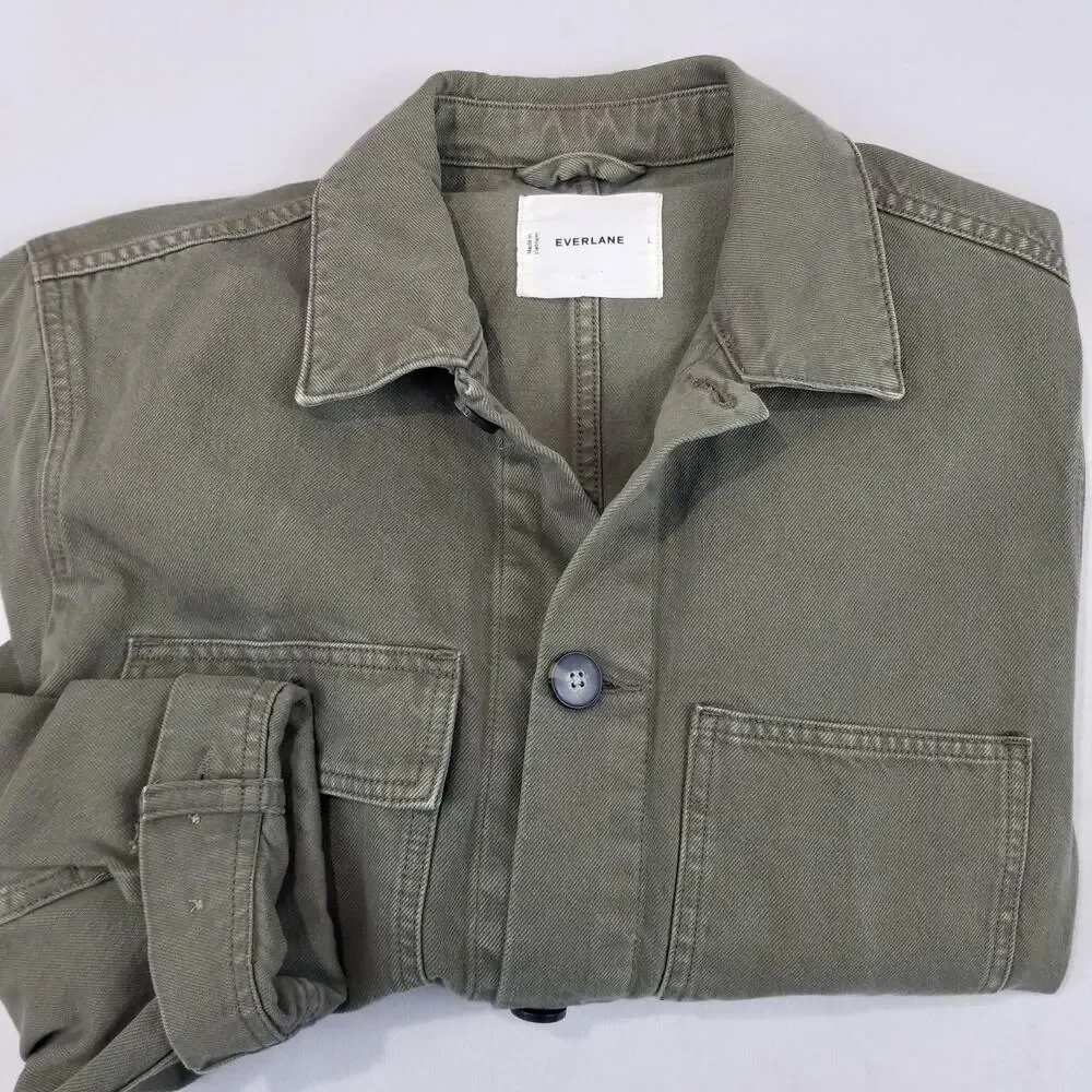 Everlane Jacket Mens Large Green Organic Cotton Denim Chore Utility Workwear